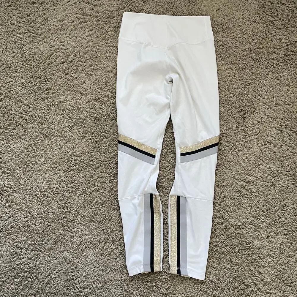 Nike One Icon Clash Women's 7/8 Leggings White Gold Stripe sz S